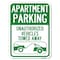 Signmission Apartment Parking Unauthorized Vehicles Towed Away Heavy-Gauge Alum Parking, 18" x 24", A-1824-24340 A-1824-24340 - alternate 1